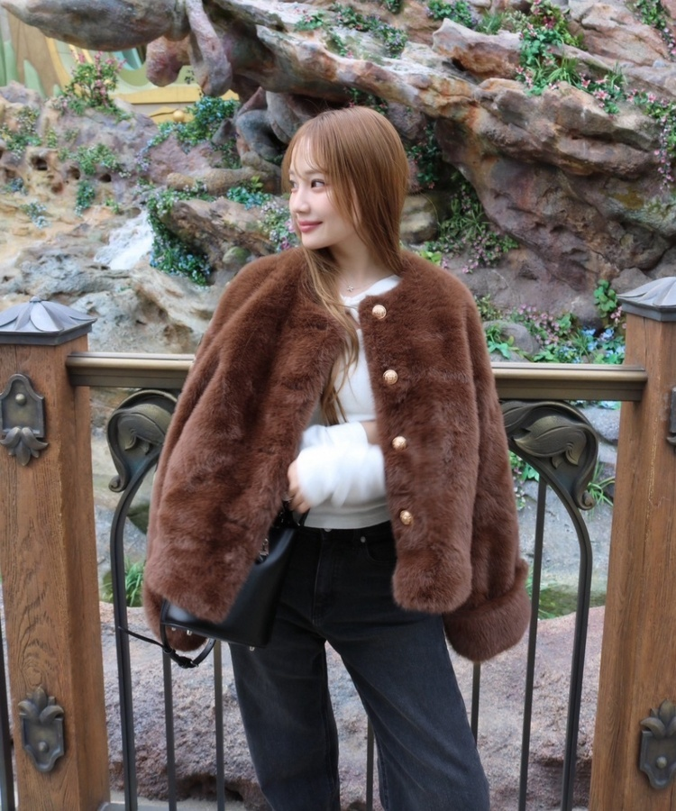 【新品】フェイク ファー ジャケット 3XL ブラウン 送料無料 ファージャケット｜ジャンパー｜韓国ファッション通販 SONA