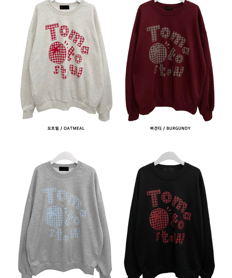 기모버전스윗토마토체크레터링프린팅벌룬박스핏맨투맨