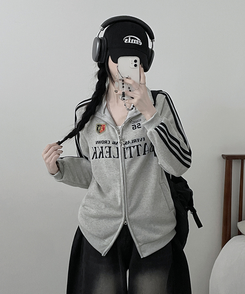 기모선택56트랙라인프린팅레터링투웨이박스핏집업 백멜란지