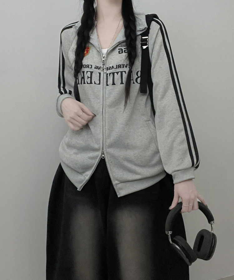 기모선택56트랙라인프린팅레터링투웨이박스핏집업 백멜란지