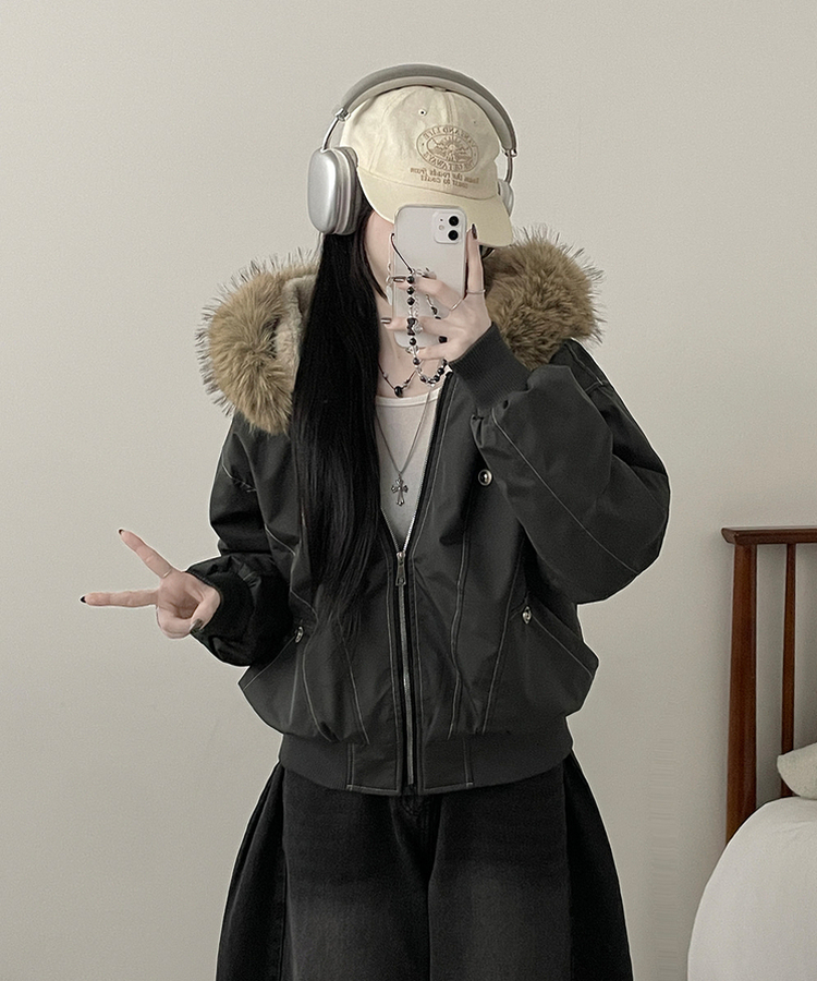 콤마스티치절개퍼야상후드숏자켓점퍼