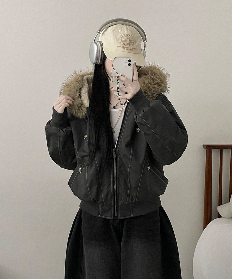 콤마스티치절개퍼야상후드숏자켓점퍼