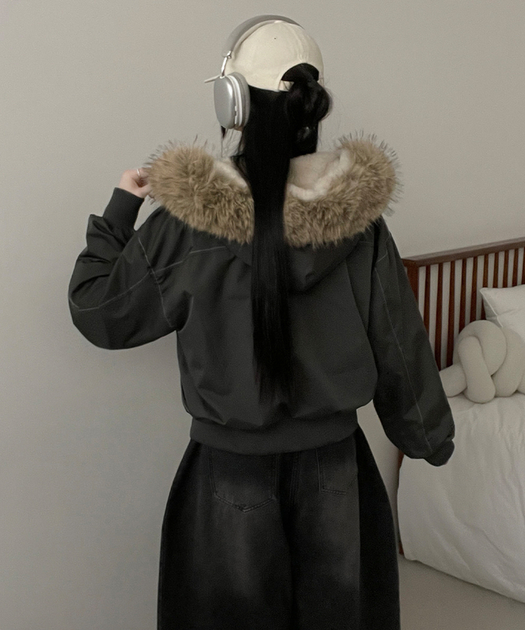 콤마스티치절개퍼야상후드숏자켓점퍼