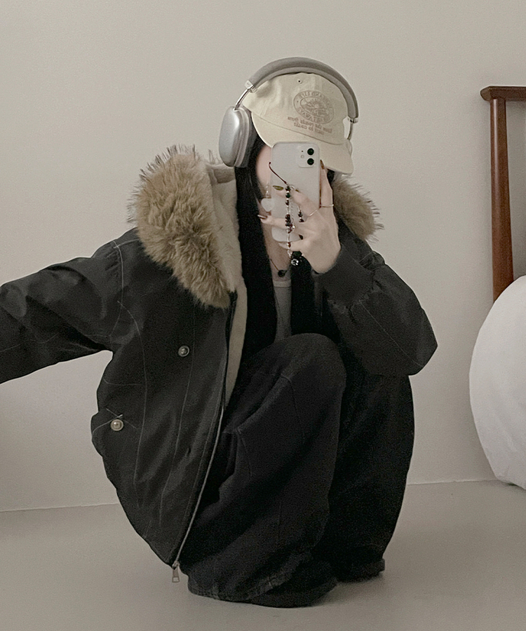 콤마스티치절개퍼야상후드숏자켓점퍼