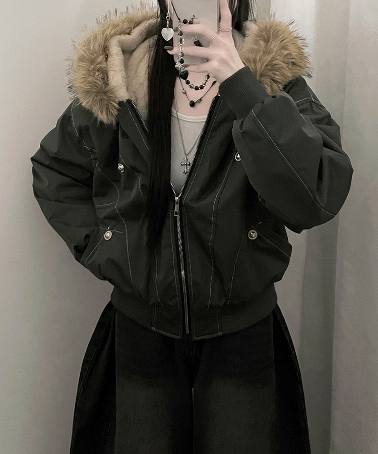 콤마스티치절개퍼야상후드숏자켓점퍼