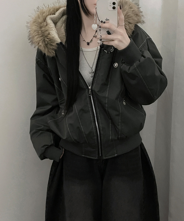 콤마스티치절개퍼야상후드숏자켓점퍼