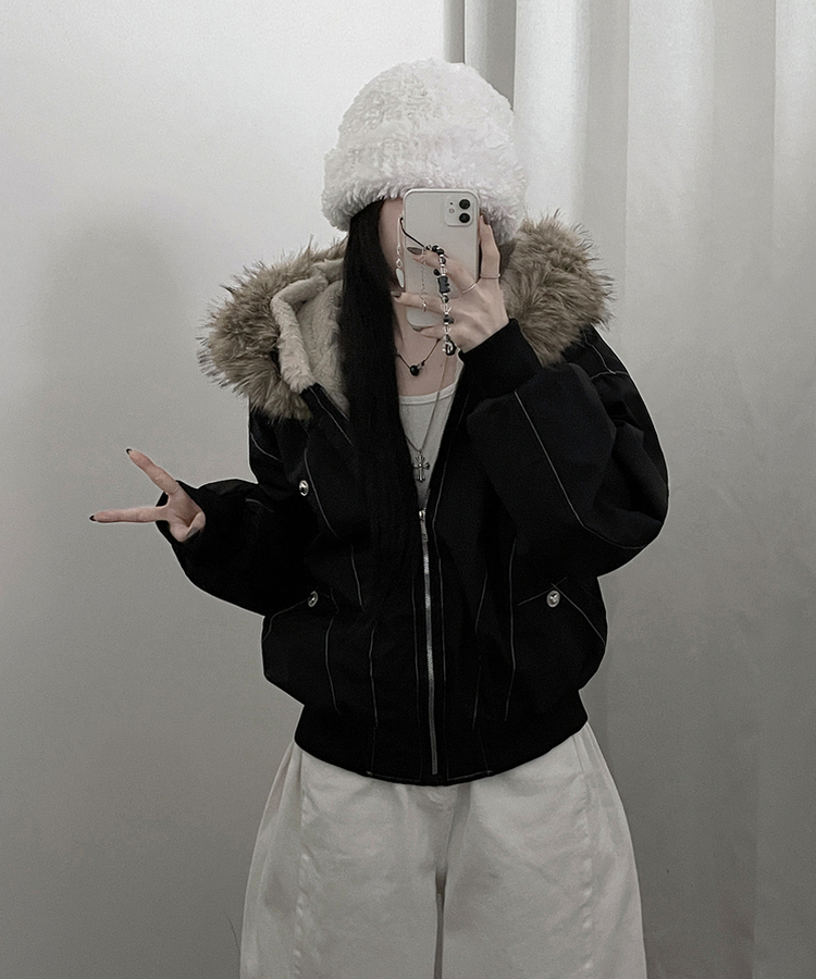 콤마스티치절개퍼야상후드숏자켓점퍼