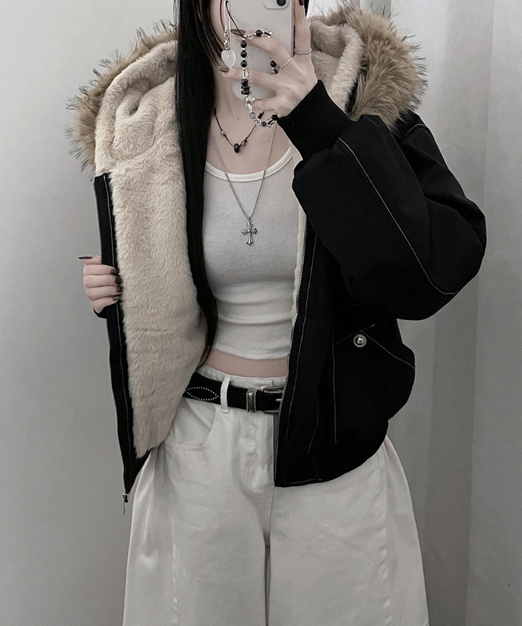 콤마스티치절개퍼야상후드숏자켓점퍼