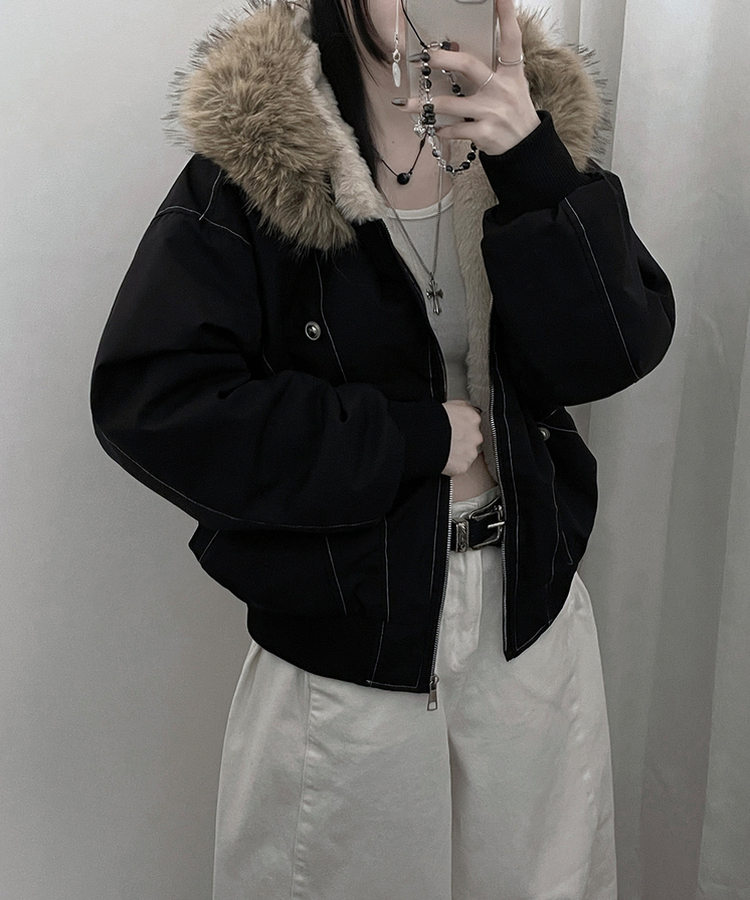 콤마스티치절개퍼야상후드숏자켓점퍼