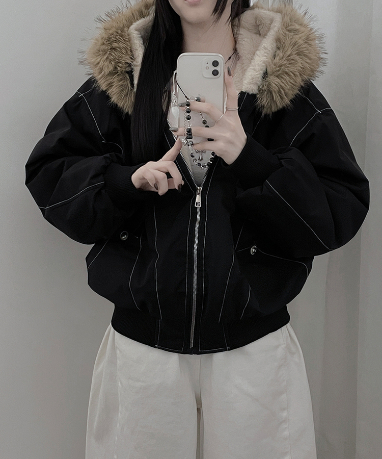 콤마스티치절개퍼야상후드숏자켓점퍼