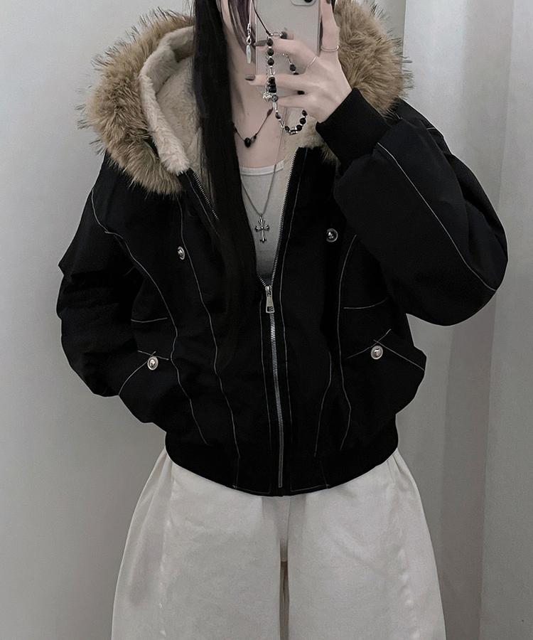 콤마스티치절개퍼야상후드숏자켓점퍼