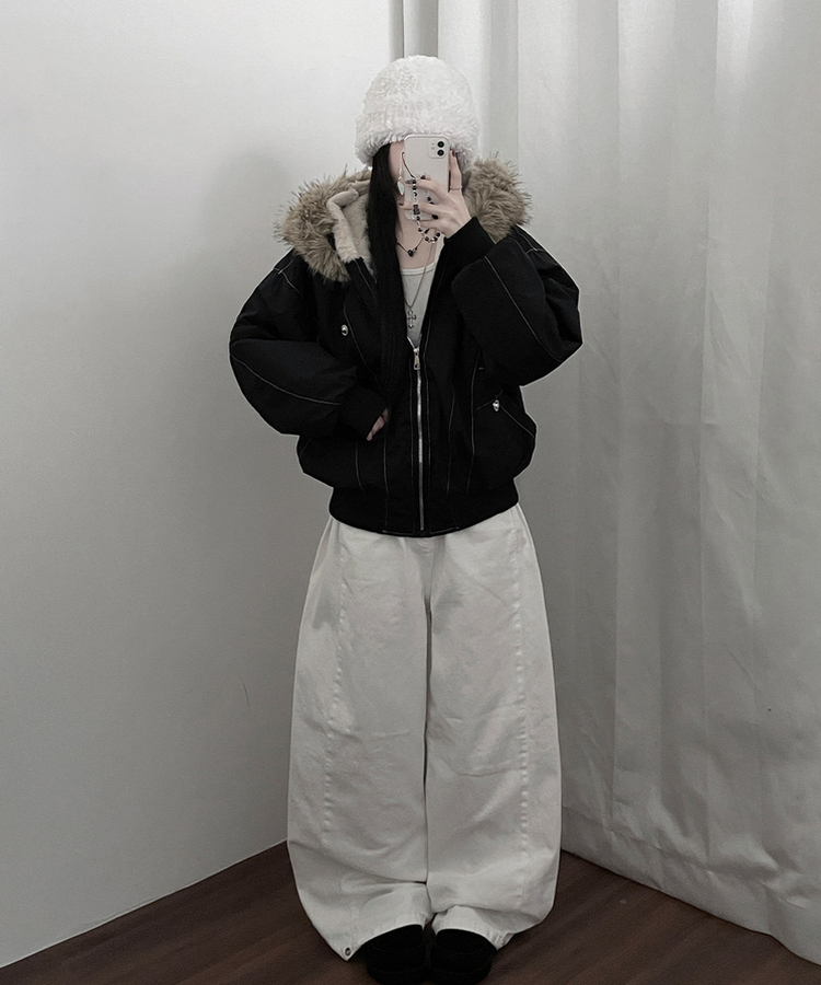 콤마스티치절개퍼야상후드숏자켓점퍼