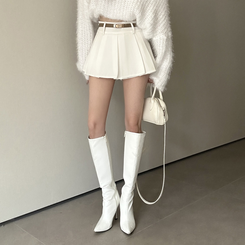 【ベルト付き】プリーツミニスカートパンツ WHITE