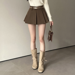 【ベルト付き】プリーツミニスカートパンツ BEIGE