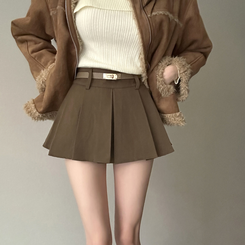 【ベルト付き】プリーツミニスカートパンツ BEIGE
