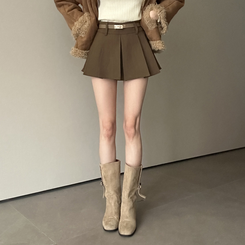 【ベルト付き】プリーツミニスカートパンツ BEIGE