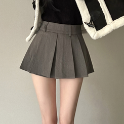 【ベルト付き】プリーツミニスカートパンツ GREY