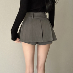 【ベルト付き】プリーツミニスカートパンツ GREY