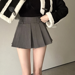 【ベルト付き】プリーツミニスカートパンツ GREY