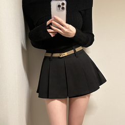 【ベルト付き】プリーツミニスカートパンツ BLACK