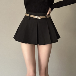 【ベルト付き】プリーツミニスカートパンツ BLACK