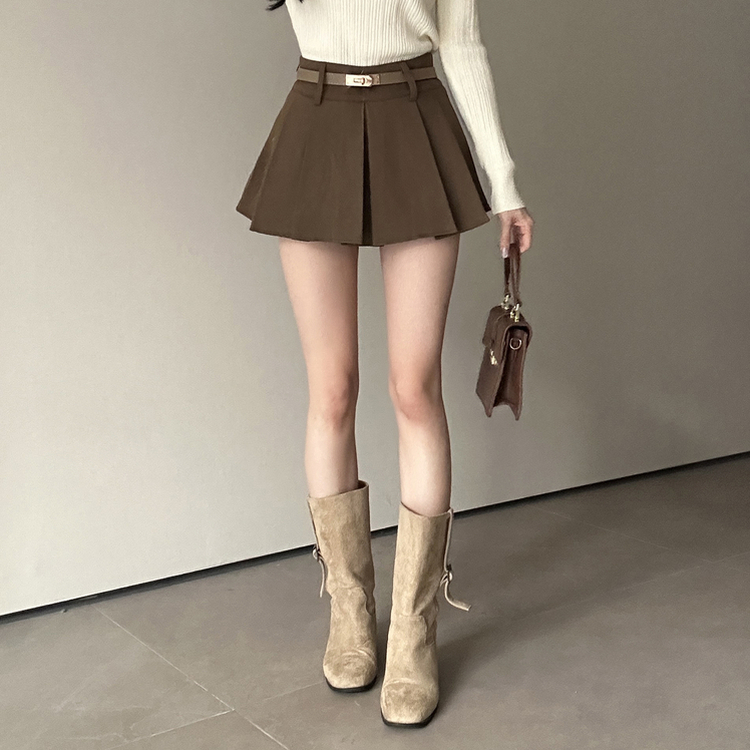 【ベルト付き】プリーツミニスカートパンツ BEIGE