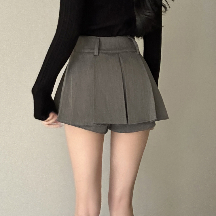 【ベルト付き】プリーツミニスカートパンツ GREY
