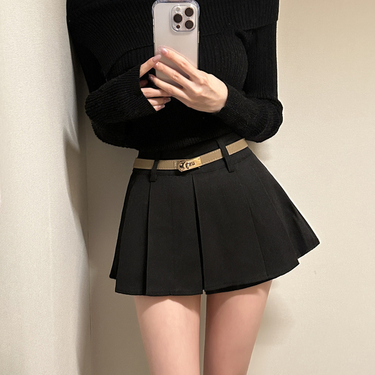 【ベルト付き】プリーツミニスカートパンツ BLACK