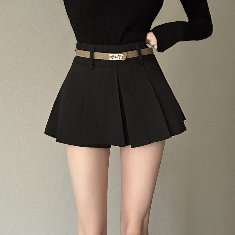 【ベルト付き】プリーツミニスカートパンツ BLACK