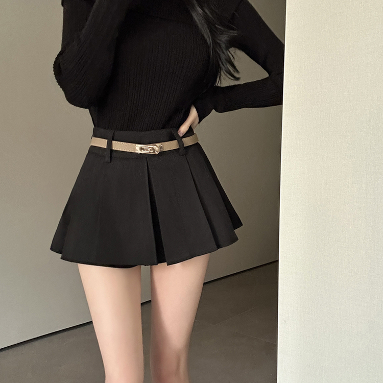 【ベルト付き】プリーツミニスカートパンツ BLACK