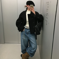 センターウエストウールショートコート BLACK