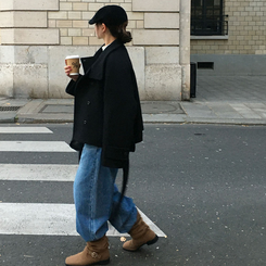 センターウエストウールショートコート BLACK