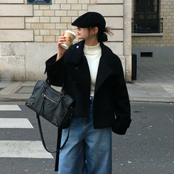 センターウエストウールショートコート BLACK