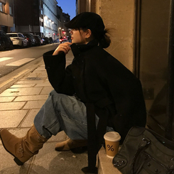 センターウエストウールショートコート BLACK