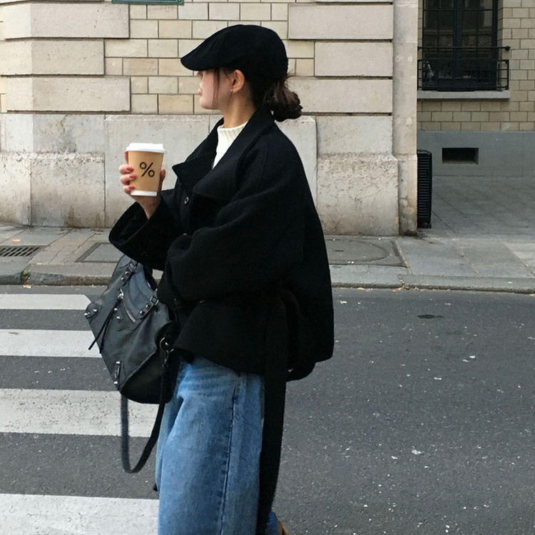 センターウエストウールショートコート BLACK