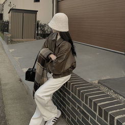 레더 아방핏 겨울 크롭자켓 양털 퍼안감 가죽점퍼 밤색