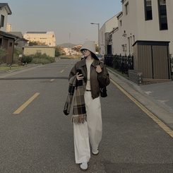 레더 아방핏 겨울 크롭자켓 양털 퍼안감 가죽점퍼 밤색