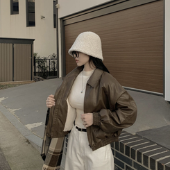 레더 아방핏 겨울 크롭자켓 양털 퍼안감 가죽점퍼 밤색