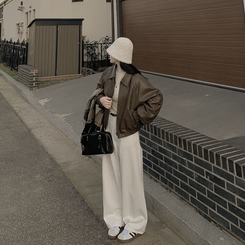 레더 아방핏 겨울 크롭자켓 양털 퍼안감 가죽점퍼 밤색