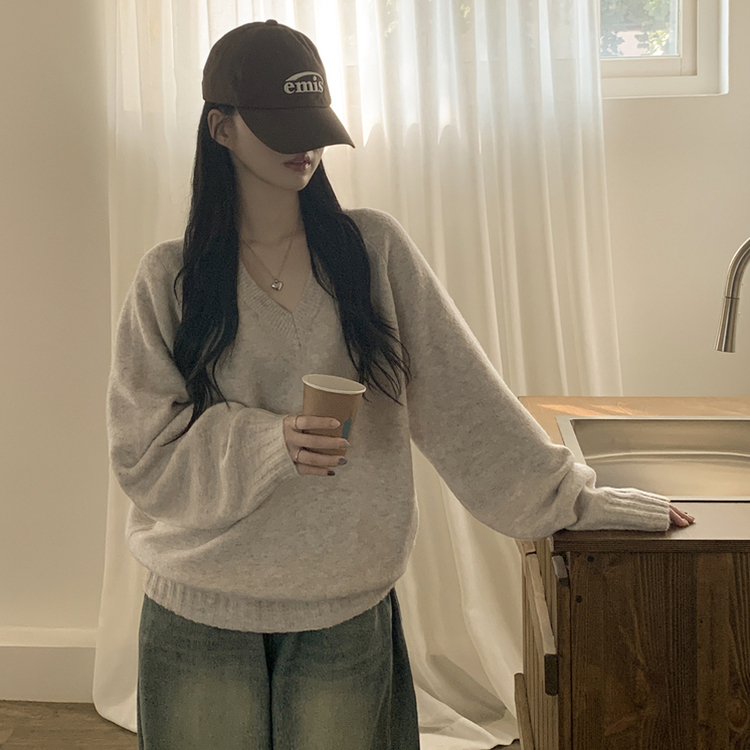 체형커버 아방핏 부드러운 무지 브이넥 나그랑 오버핏 폭닥 겨울니트 넉넉함보장 빅사이즈 베이지