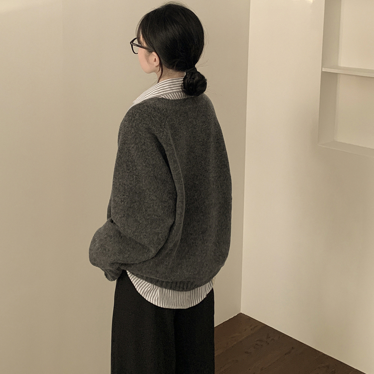 체형커버 아방핏 부드러운 무지 브이넥 나그랑 오버핏 폭닥 겨울니트 넉넉함보장 빅사이즈 차콜