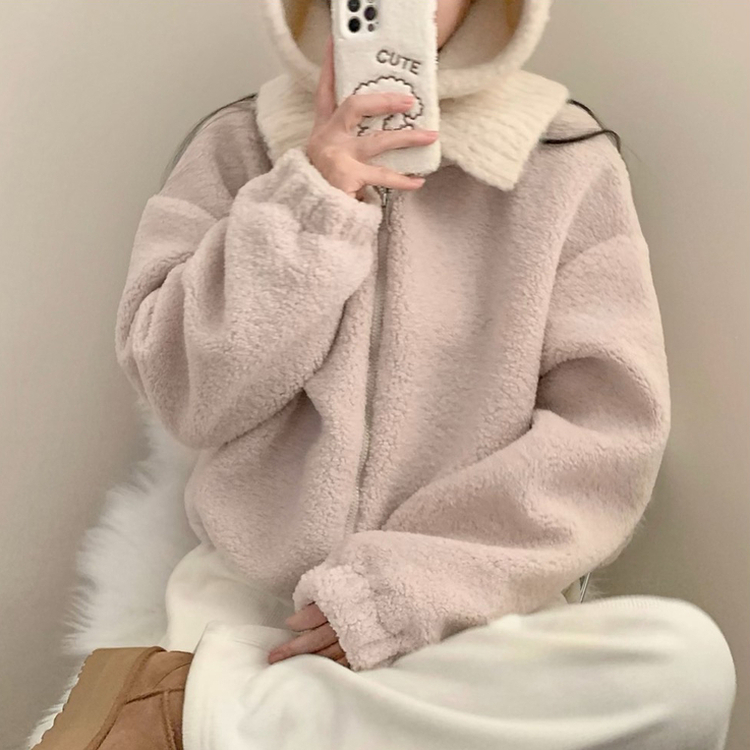 우디 양털 하이넥 집업 자켓 후리스 후드 뽀글이 겨울 겨울 아우터 겨울옷 후리스집업 플리스자켓