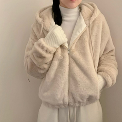 밍크 후드 집업 겨울 아우터 겨울옷 상의 뽀글이 후리스 기모 베이지