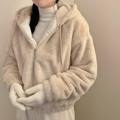 밍크 후드 집업 겨울 아우터 겨울옷 상의 뽀글이 후리스 기모 베이지