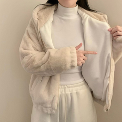 밍크 후드 집업 겨울 아우터 겨울옷 상의 뽀글이 후리스 기모 베이지