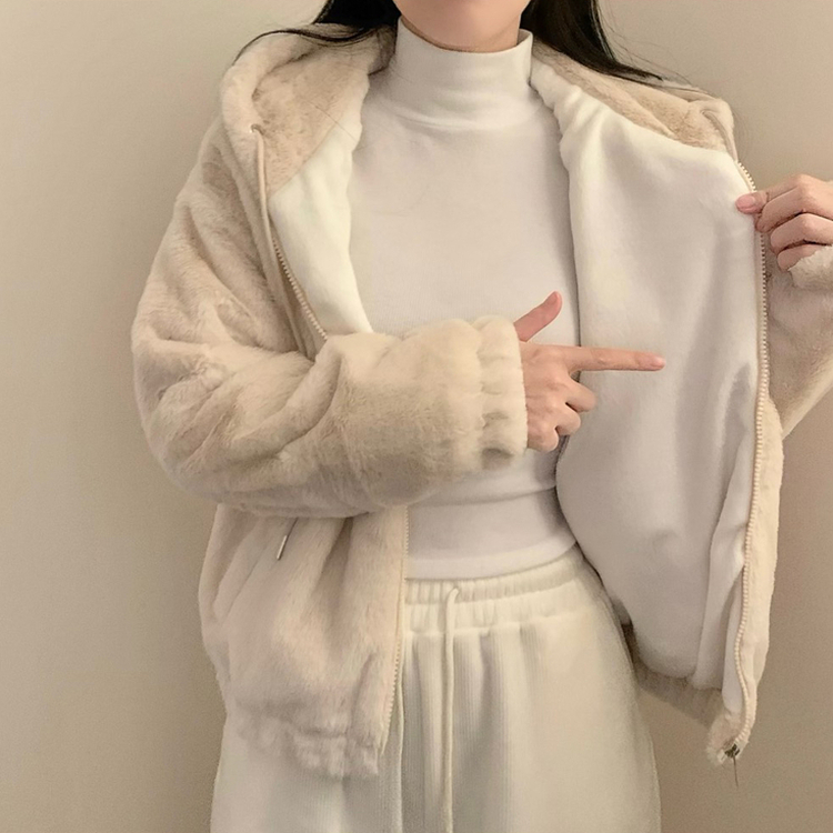 밍크 후드 집업 겨울 아우터 겨울옷 상의 뽀글이 후리스 기모 베이지