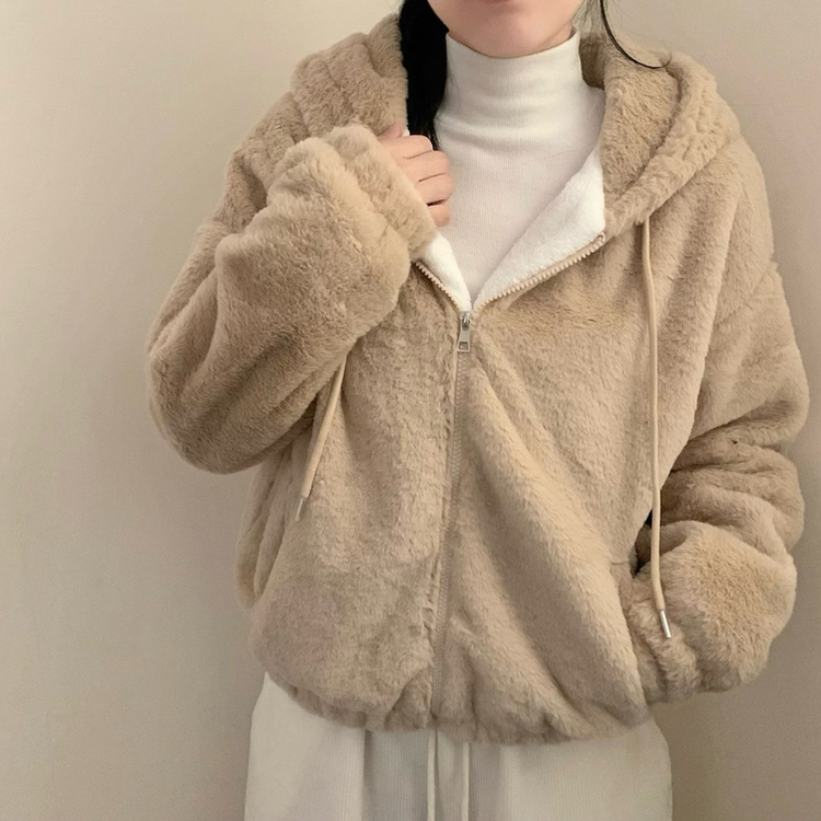 밍크 후드 집업 겨울 아우터 겨울옷 상의 뽀글이 후리스 기모 브라운