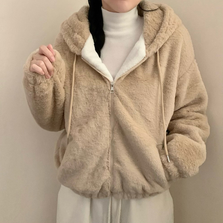 밍크 후드 집업 겨울 아우터 겨울옷 상의 뽀글이 후리스 기모 브라운