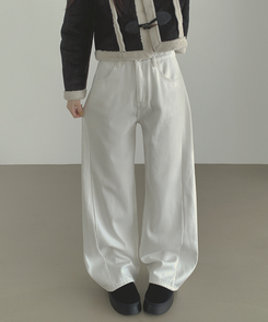 2XL겨울 필수 융털기모 도톰 절개 밴딩 와이드 면팬츠 화이트