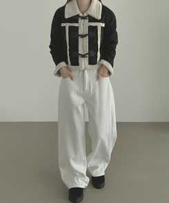 2XL겨울 필수 융털기모 도톰 절개 밴딩 와이드 면팬츠 화이트